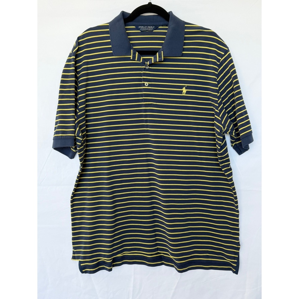 Polo Golf Ralph Lauren Pima Cotton Striped Polo Shirt Navy Blue Yellow XL